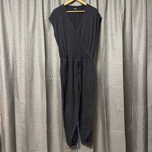 Three dots black jumpsuit small drawstring waist wrap v-neck
